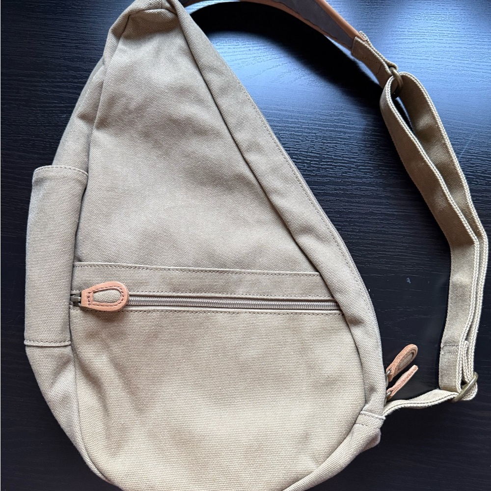 Vintage L.L. Bean Canvas Leather Sling Bag Khaki Crossbody Utility Bag - Picture 3 of 5